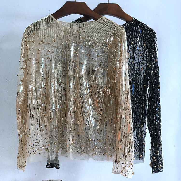 Chemise à bascule à la mode, haut à paillettes pour femmes