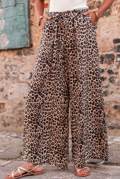 Desert Palm Boho Leopard Print Wide Leg Pants