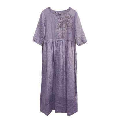 Women's Summer Embroidered Ramie Dress