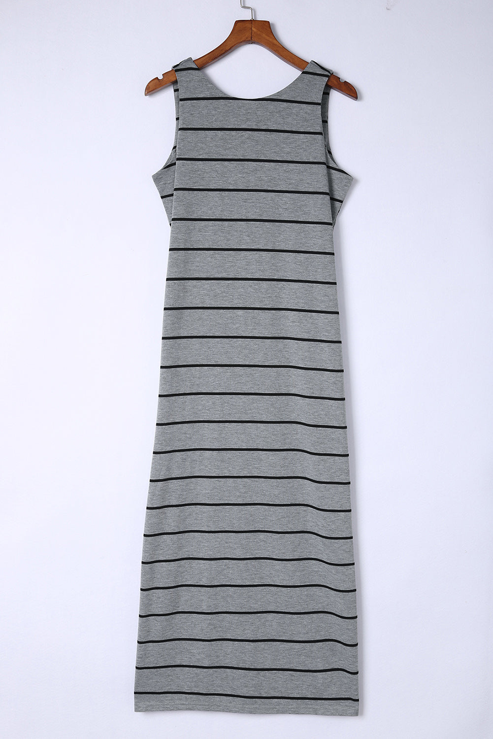 Black Stripe Print Open Back Sleeveless Maxi Dress With Slits