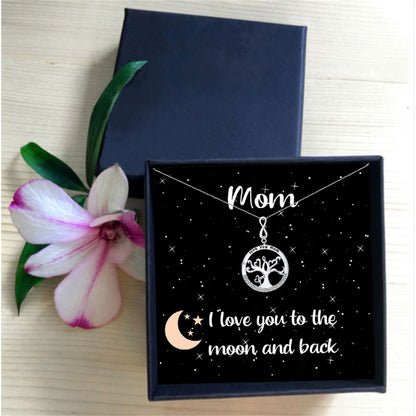 A light luxury tree of life inlaid full diamond design gift box pendant necklace for mother