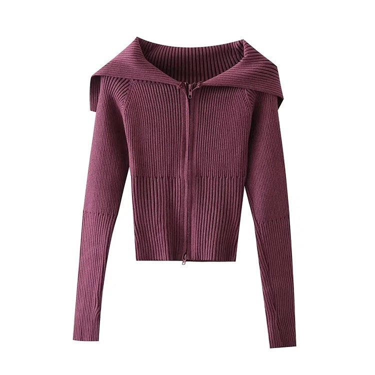 Women's Zipper Knitted Long Sleeve Sweater Coat