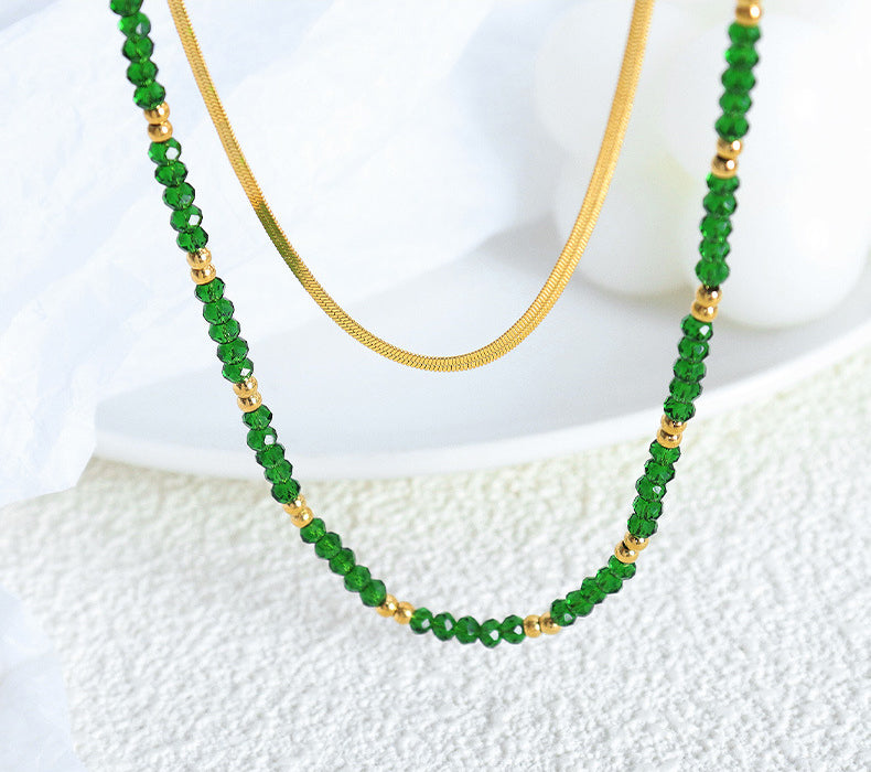 18k gold exquisite noble gemstones and blade chain double layer stacking design necklace