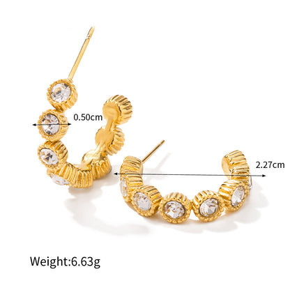 18K Gold Noble and Dazzling C-shaped Inlaid Zircon Design Versatile Earrings