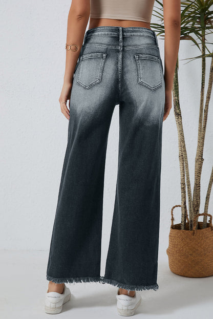 Graue Vintage-Jeans mit weitem Bein im Used-Look