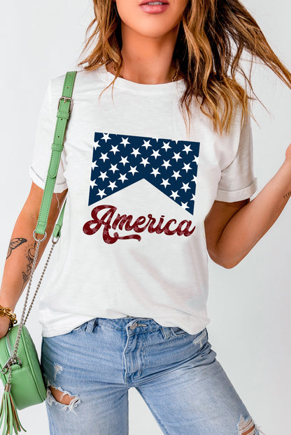 Weißes, lässiges America Stars Grafik-T-Shirt mit Rundhalsausschnitt