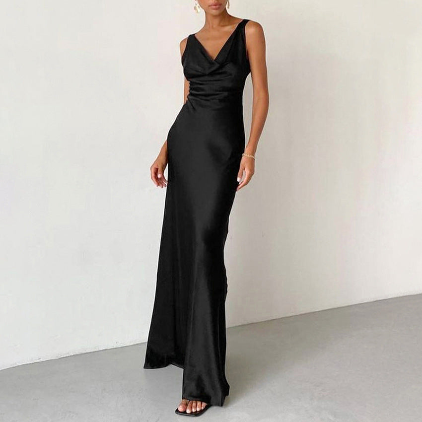 Robe élégante en satin taille haute pour femme