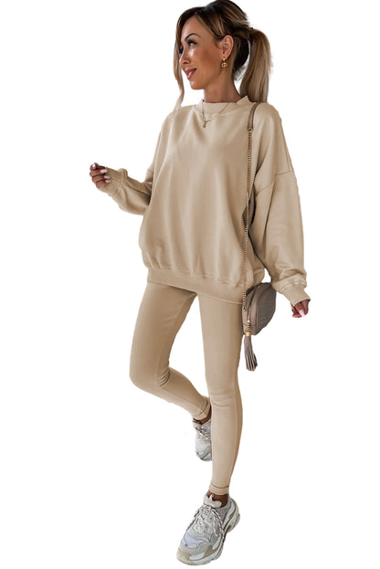 Ensemble deux pièces beige uni sweat-shirt et leggings