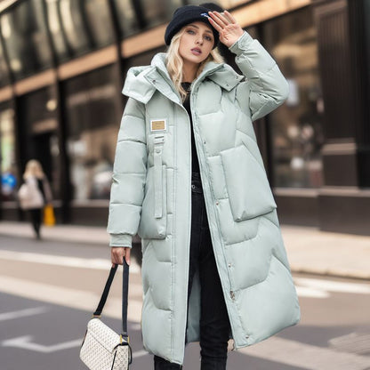 Veste en coton avec chapeau détachable, style mi-long pour femmes