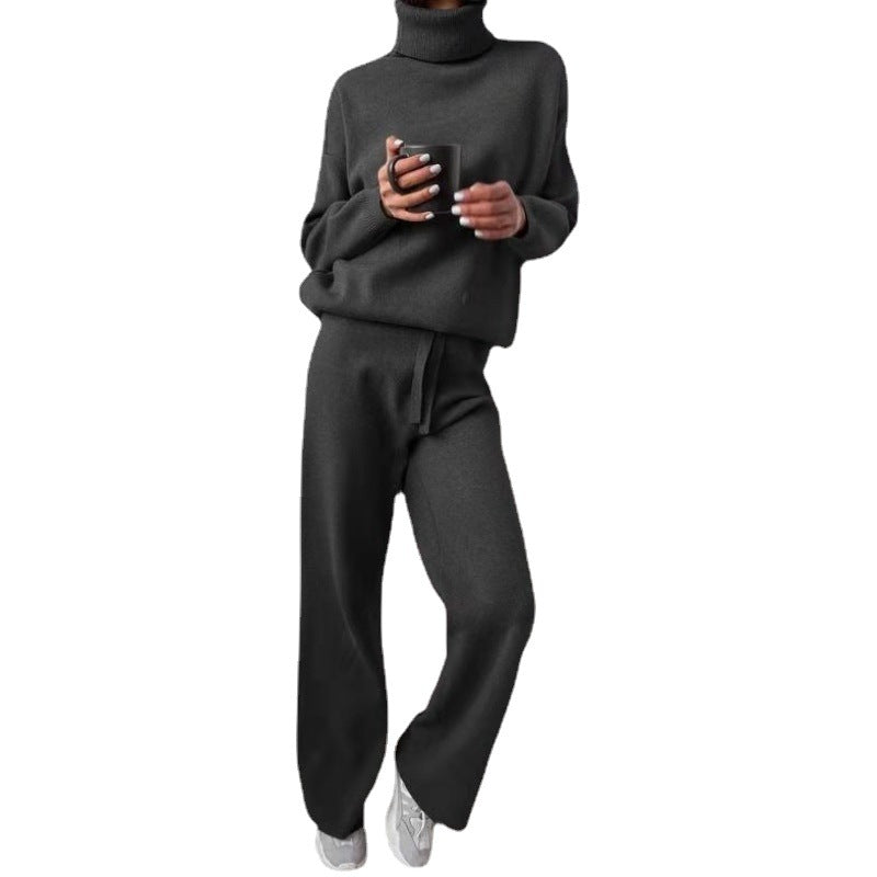 Casual Fashion Sweater Knitted Trousers Two-piece Suit