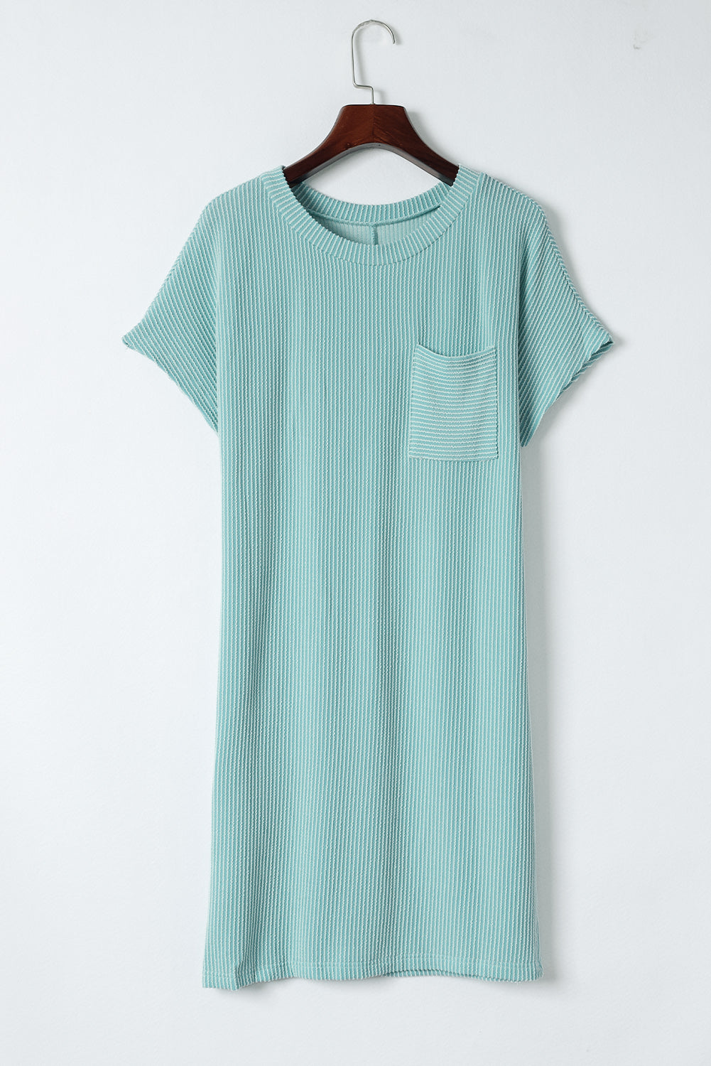 Robe t-shirt décontractée bleue côtelée avec poche poitrine