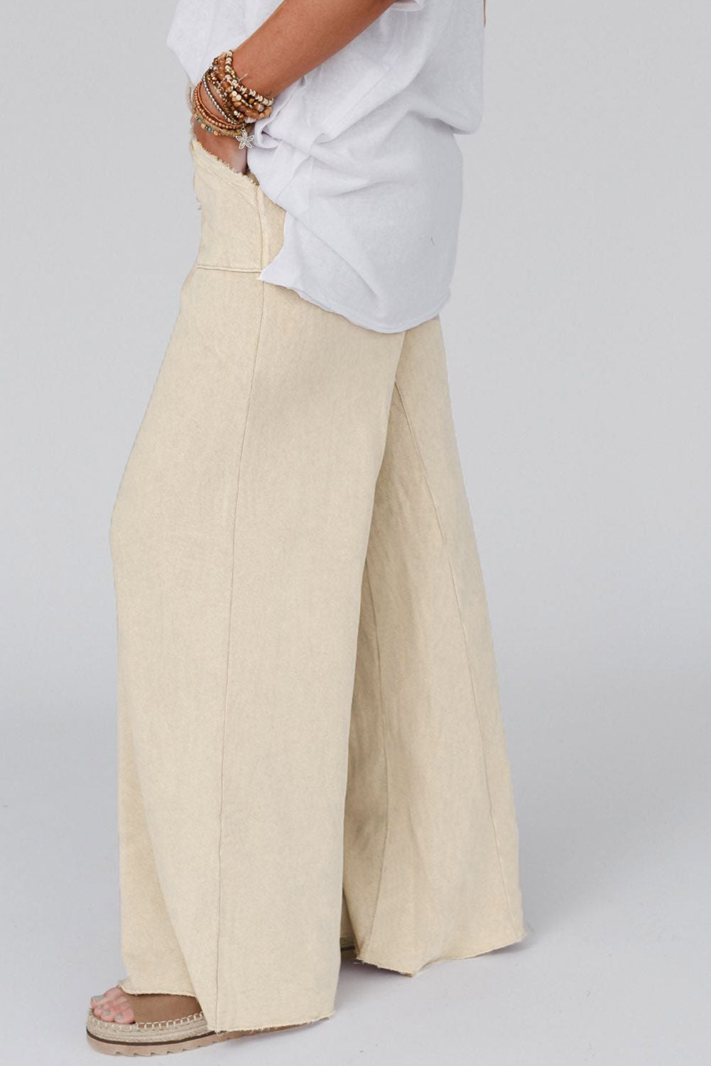 Gray Mineral Washed  Drawstring Retro Wide Leg Pants