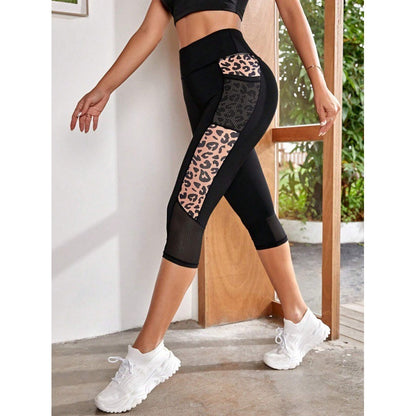 Pantalon de yoga taille haute épissage léopard femme