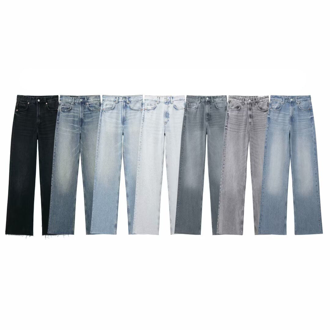 Pantalon en denim décontracté à taille haute et jambe large pour femme