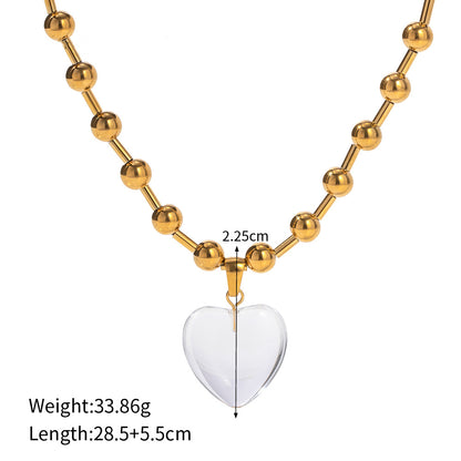 18K Gold Trendy Simple Beads with Heart Design Versatile Necklace Bracelet Set