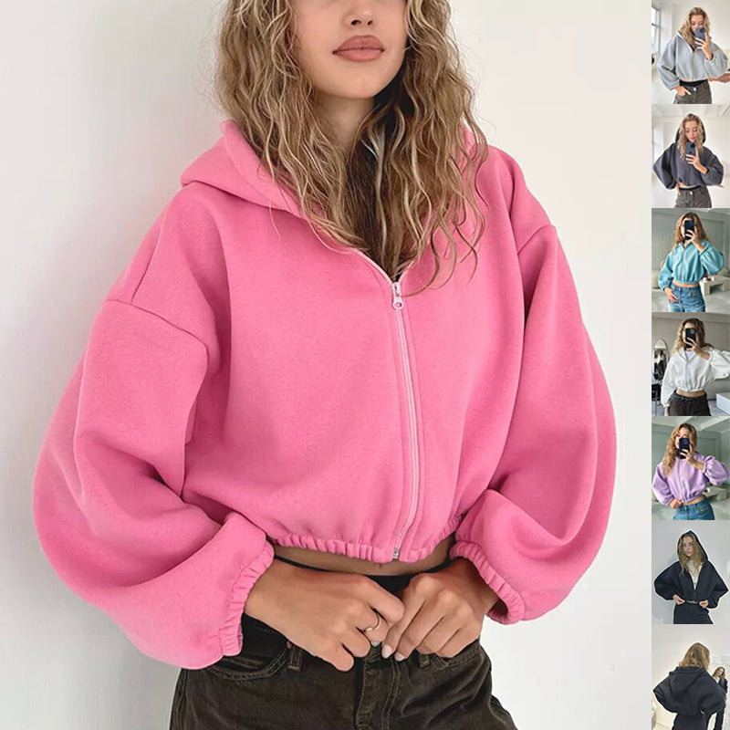 Veste courte à capuche de couleur unie, décontractée, mode Y2K, sweat-shirt de sport, manches longues, fermeture éclair, Cardigan, vêtements pour femmes