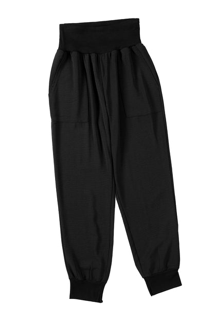 Pantalon de jogging décontracté noir à taille élastique fuselée avec poches