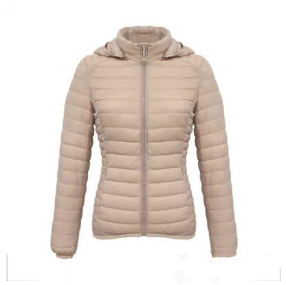 Veste courte à capuche amovible en coton léger avec col montant et fermeture éclair pour automne et hiver