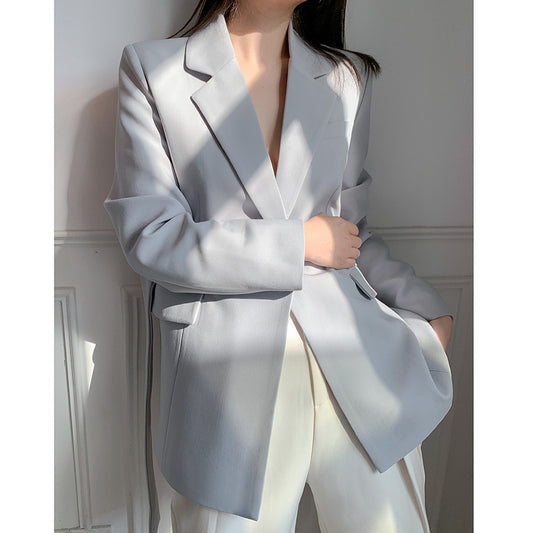 Blue-gray High Sense Of Loose Korean Temperament Suit Jacket Women