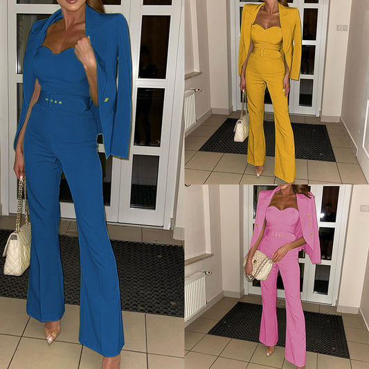 Women's Fashion Long Sleeve Small Suit Jumpsuit Two-piece Suit