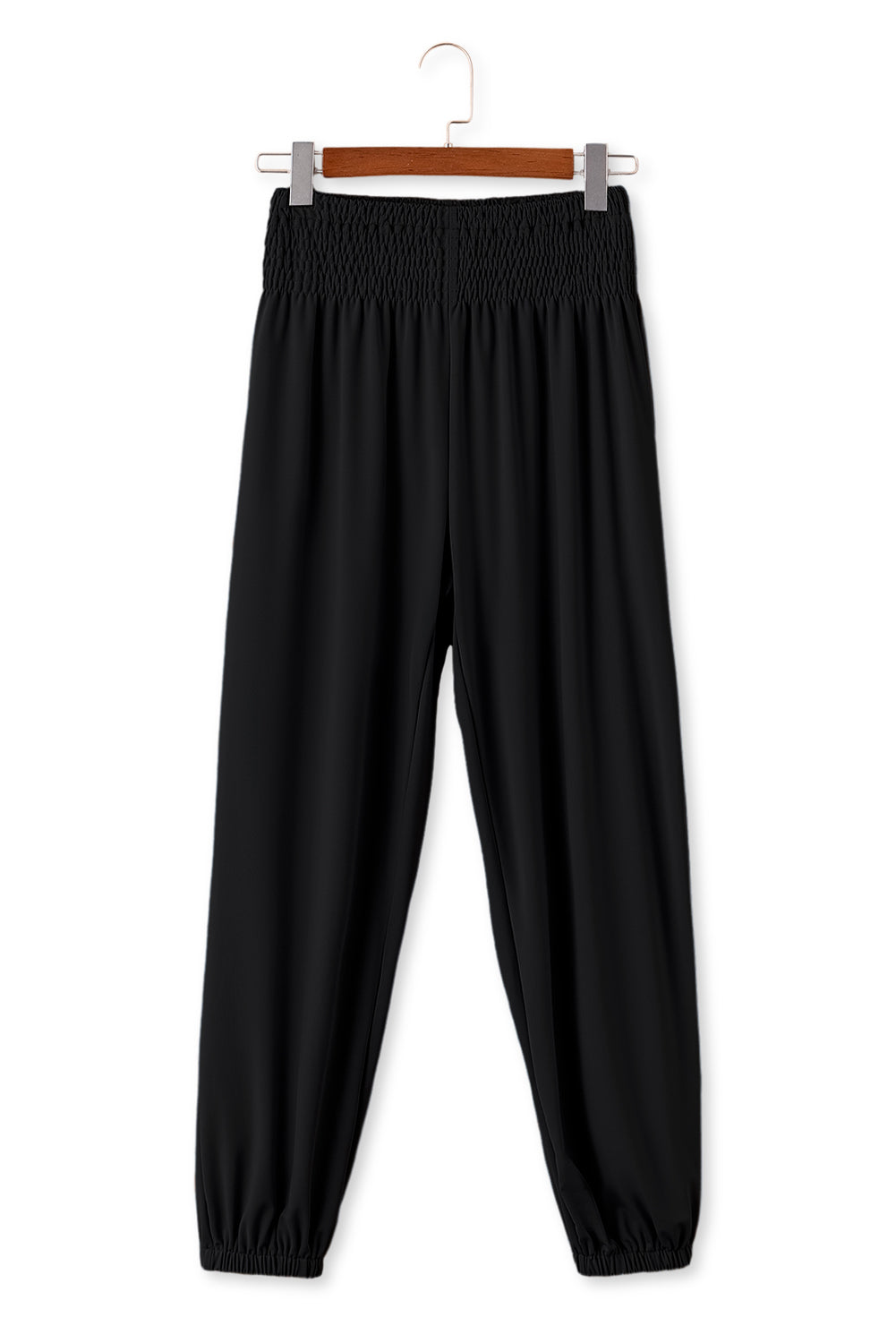 Pantalon de jogging taille haute smocké noir avec poches