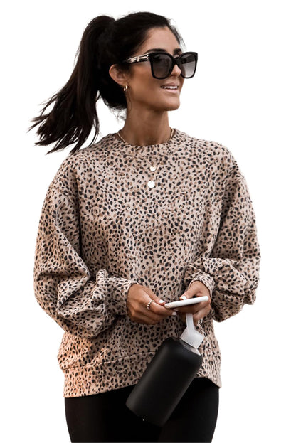 Leoparden-Boyfriend-Sweatshirt mit Leopardenmuster und Rundhalsausschnitt