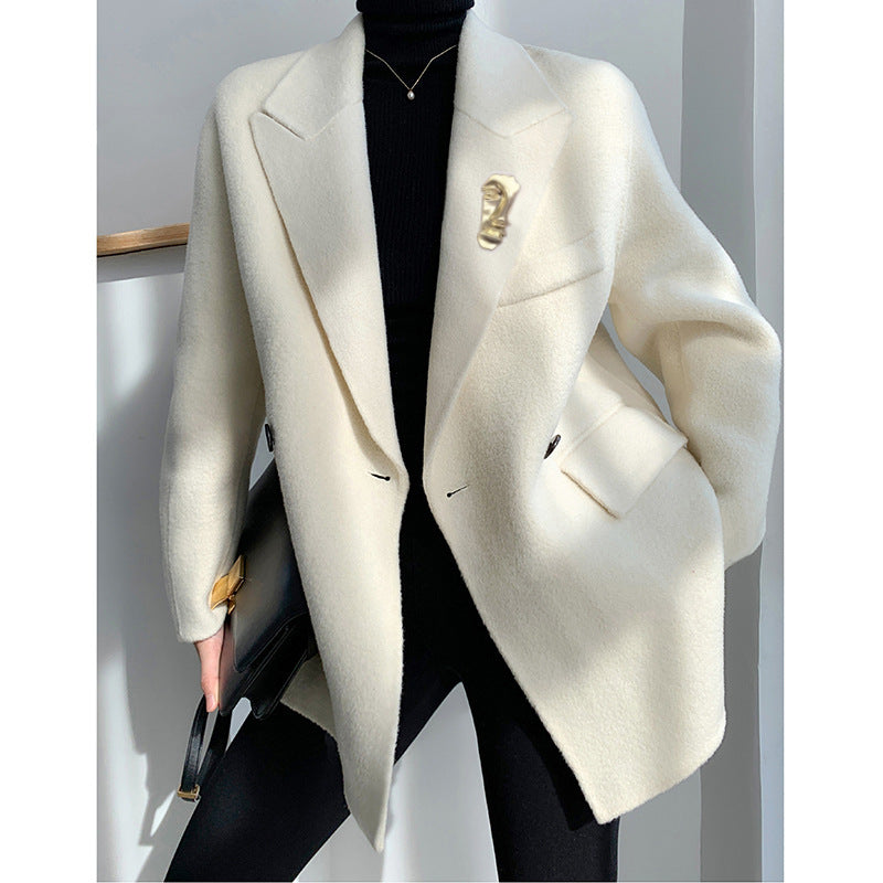 Manteau cachemire Double face en forme de cocon Style Hepburn petit Blazer en laine court femme