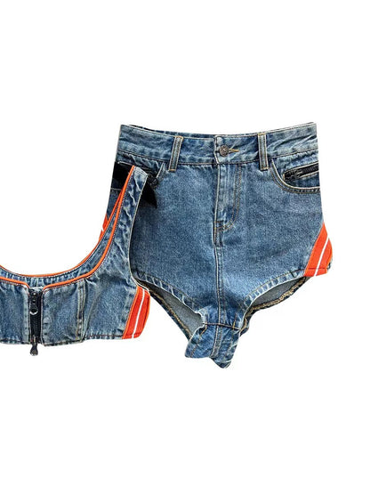 Women's Denim Shorts Spice Girl Style Suit