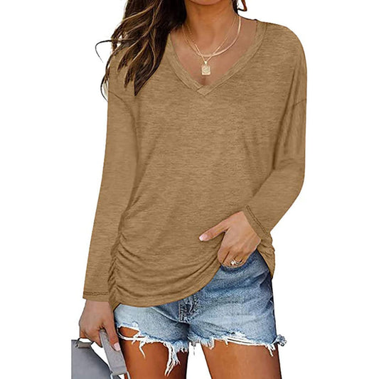 V-Ausschnitt Langarm Damen Top Mode Casual Langarm Top T-Shirt