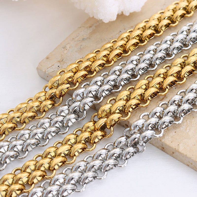 18K gold trendy simple thick chain design hip-hop style necklace and bracelet set