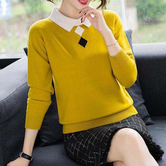 Autumn Winter Assorted Colors Lapel Knitwear Women