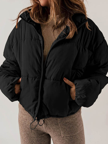 Manteau d'hiver en coton rembourré pour femme, épais, assorti, chaud, décontracté, couleur unie, col montant