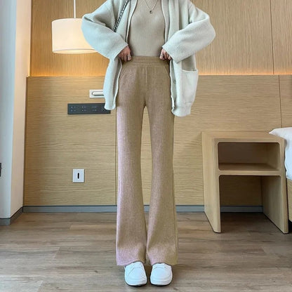 All-matching Straight Casual Fleece And Thick Slightly Flared Wide-leg Pants For Women