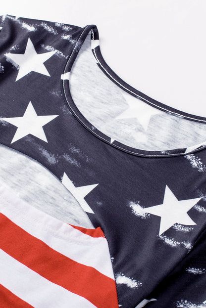 American Flag Cut Out Short Sleeve Crew Neck T Shirt