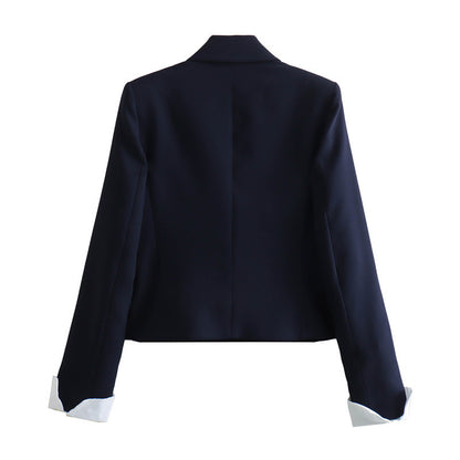 Manteau court croisé à revers patchwork pour femme