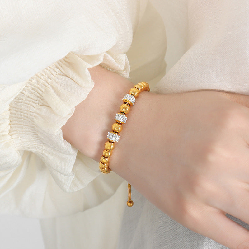 18K gold novel and simple bead and ring diamond design bracelet