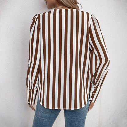 Women's V-neck Single Breasted Cardigan Stripes