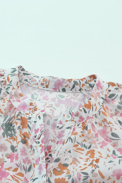 Multicolor Floral Mandarin Collar Top