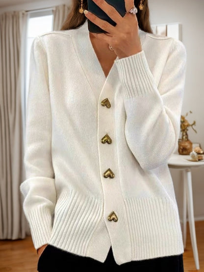 Autumn And Winter New Solid Color Long Sleeve V-neck Knitted Cardigan