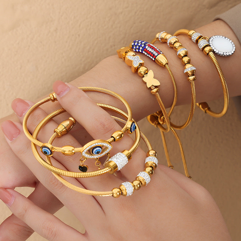 18K gold exquisite and noble heart-shaped/round/oval/eye/butterfly/ball bead design bracelet