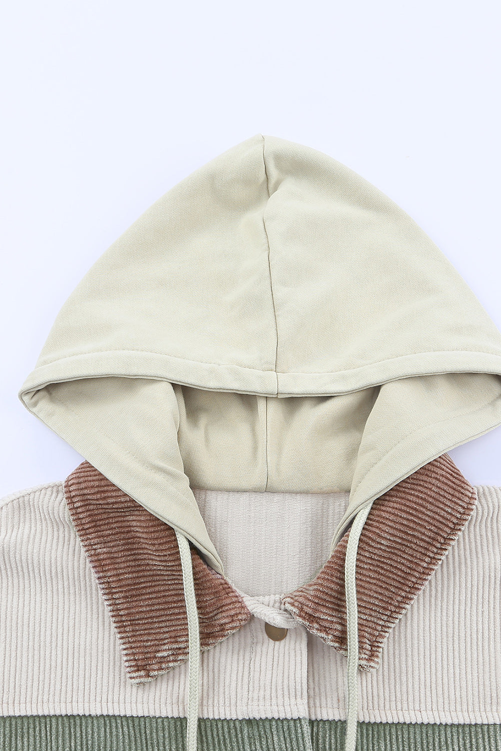 Green Color Block Button Down Hooded Corduroy Jacket