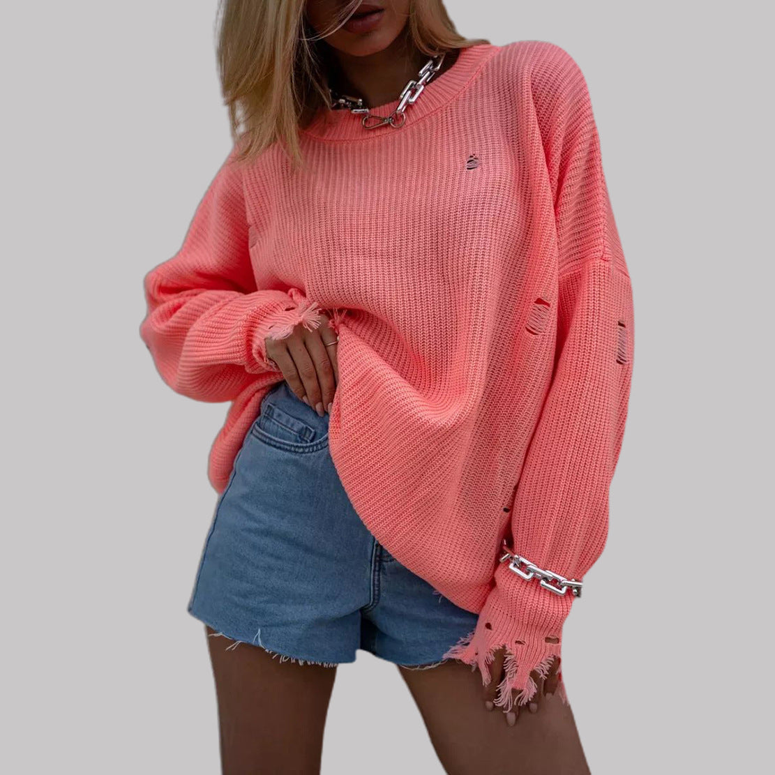 Pull ample à manches longues et col rond pour femme