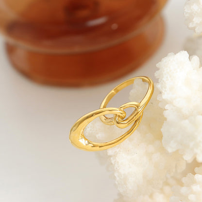 18K gold minimalist fashion geometric oval special-shaped stitching design ring