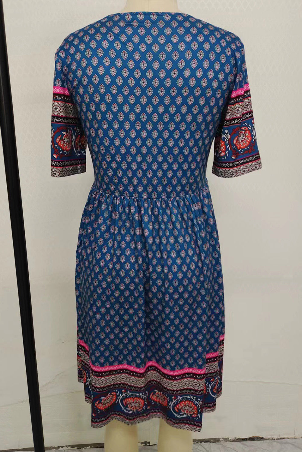 Bluing Casual Ethnic Print Short Sleeve Midi Dress