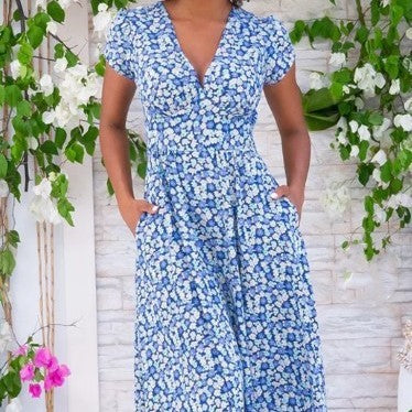 Robe bohème à poches imprimées et col en V pour femmes