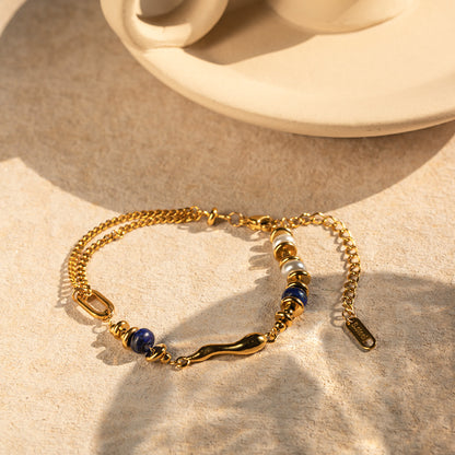 18k trendy personalized inlaid pearl and lapis lazuli shaped water drop design bracelet