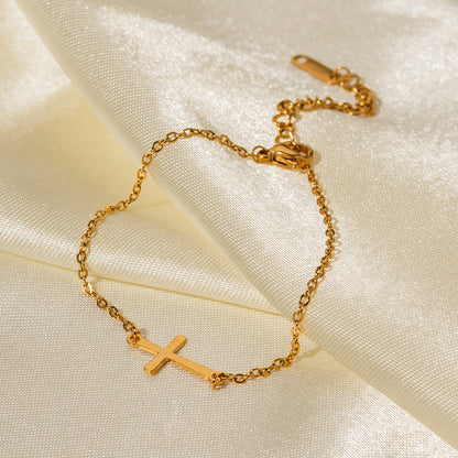 18K Gold Classic Simple Cross Design Versatile Bracelet