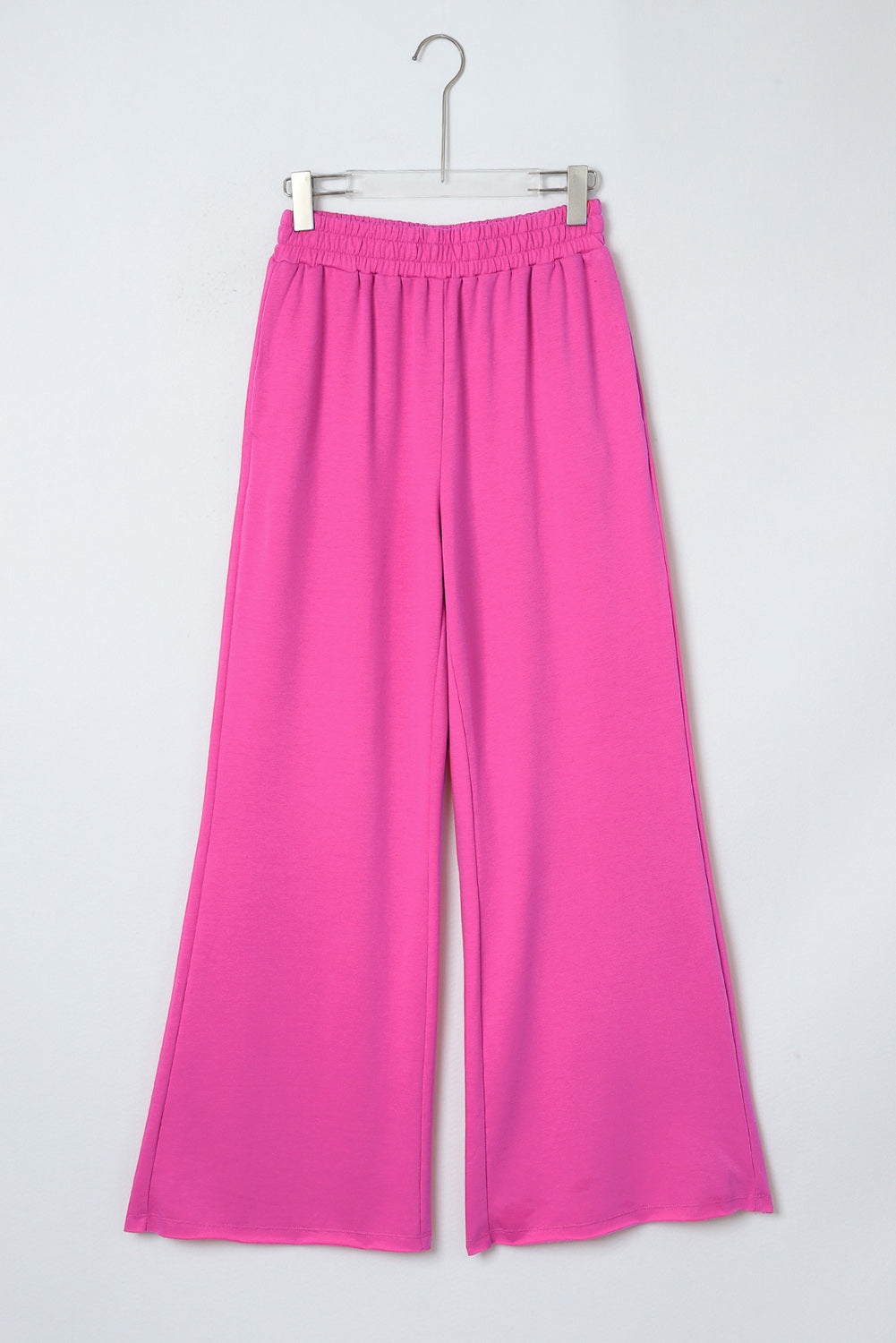 Rosa elastische Jogginghose mit hohem Bund und weitem Bein und Taschen