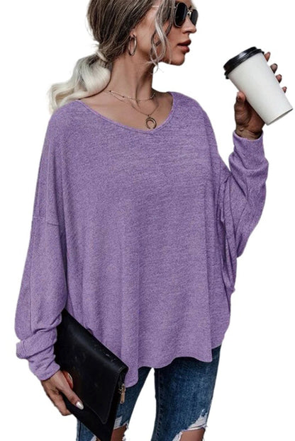 Purple Plain Tie Back Drop Shoulder Long Sleeve Top