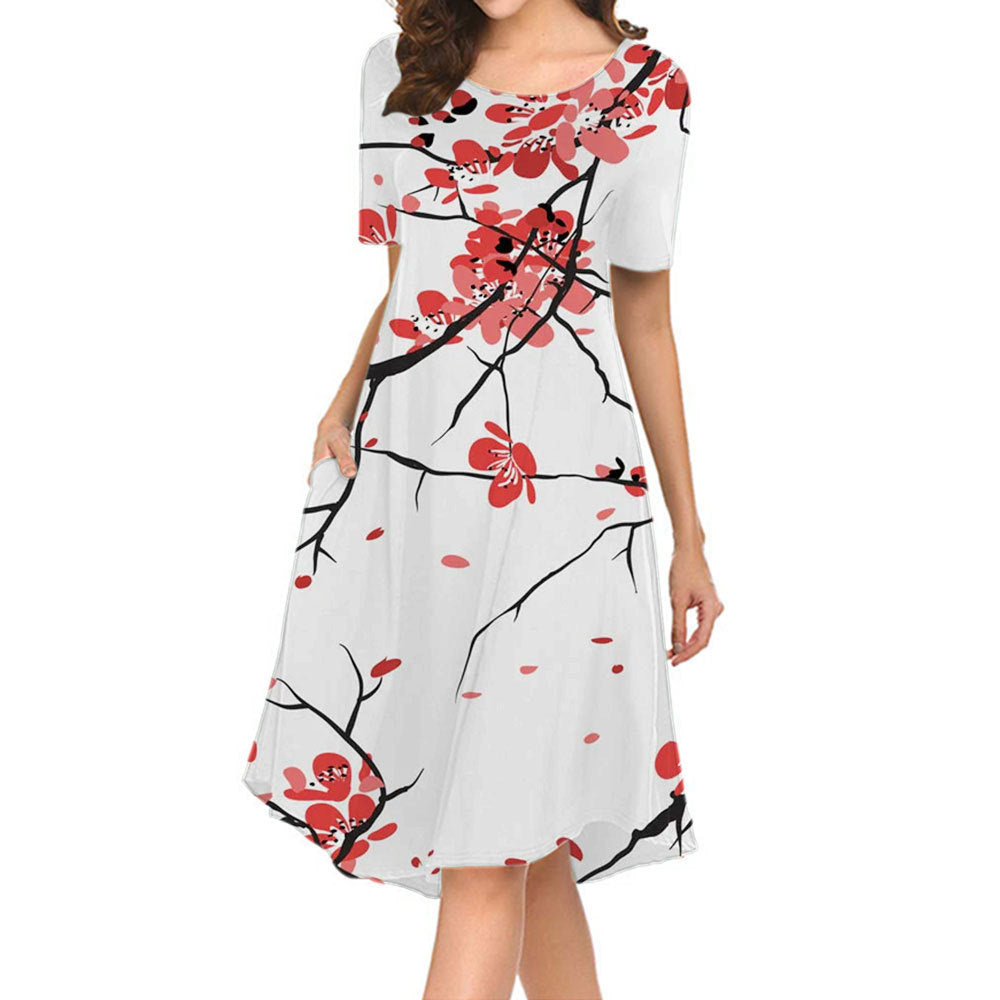 Elegant Graceful Chinese Style Loose Round Neck 3D Digital Printing Dress